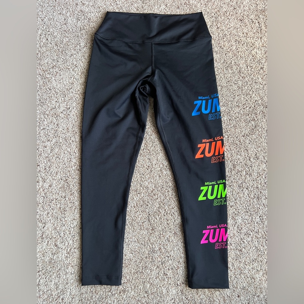 Zumba Fitness Black Leggings with Multicolor Logo Print